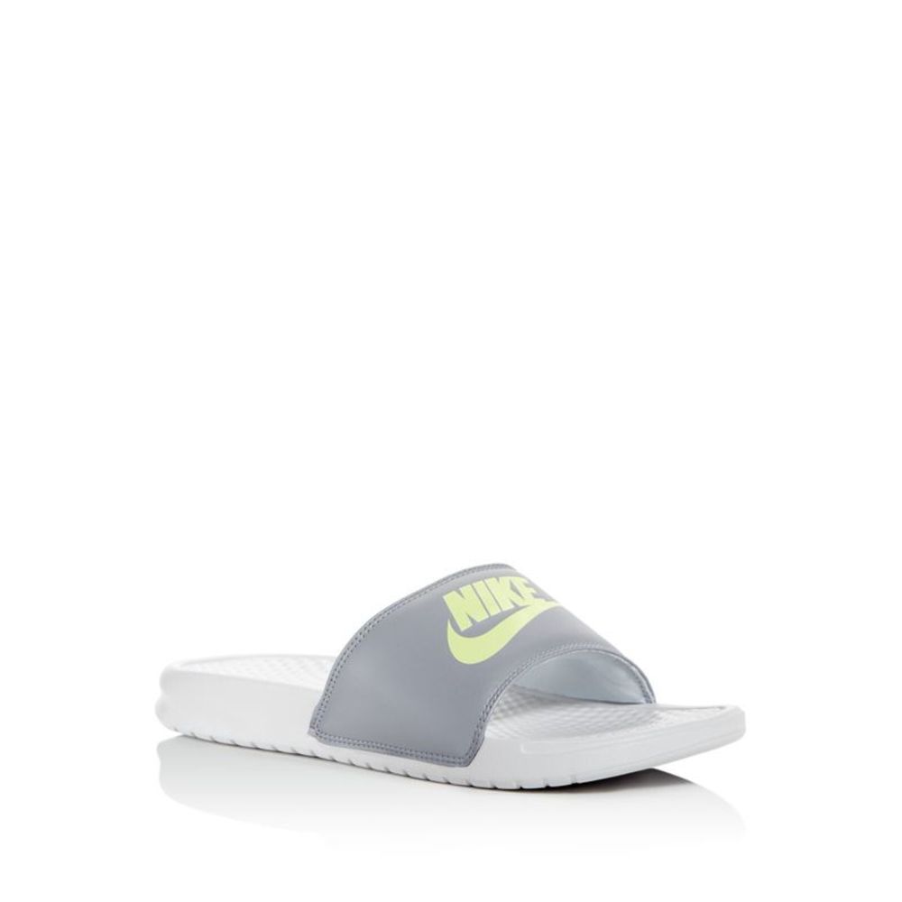NIKE Womens Gray Logo Benassi Jdi Round Toe Wedge Slip On Slide Sandals 6